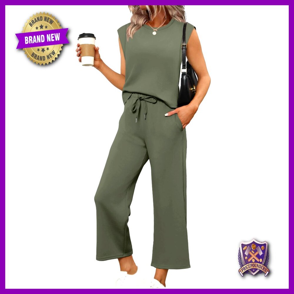 Wide Leg Crop Pants Lounge Set Casual Travel Vacation Outfits Summer Chic